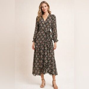 LC Lauren Conrad Black Floral Wrap Maxi Dress